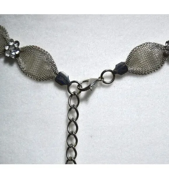 Silver Mesh Metal & Rhinestone Floral Belt Bridal